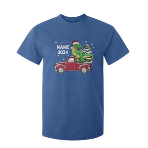 Personalized Dinosaur Christmas T Shirt For Kid Custom Name Merry Rexmas Xmas Pet Dino Trex Red Truck Family TS10 Royal Blue Print Your Wear