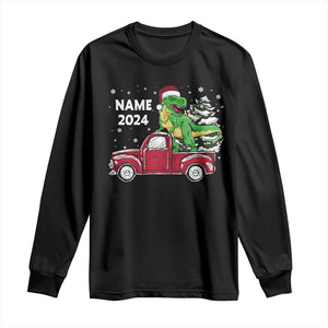 Personalized Dinosaur Christmas Long Sleeve Shirt Custom Name Merry Rexmas Xmas Pet Dino Trex Red Truck Family TS10 Black Print Your Wear