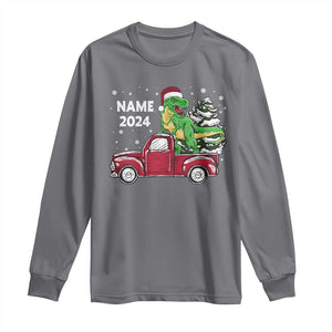 Personalized Dinosaur Christmas Long Sleeve Shirt Custom Name Merry Rexmas Xmas Pet Dino Trex Red Truck Family TS10 Charcoal Print Your Wear