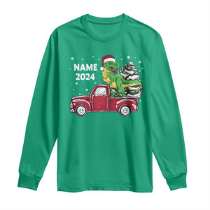 Personalized Dinosaur Christmas Long Sleeve Shirt Custom Name Merry Rexmas Xmas Pet Dino Trex Red Truck Family TS10 Irish Green Print Your Wear