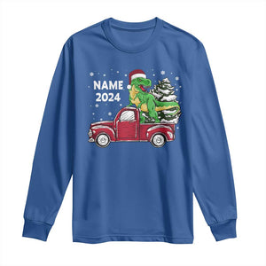 Personalized Dinosaur Christmas Long Sleeve Shirt Custom Name Merry Rexmas Xmas Pet Dino Trex Red Truck Family TS10 Royal Blue Print Your Wear