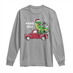 Personalized Dinosaur Christmas Long Sleeve Shirt Custom Name Merry Rexmas Xmas Pet Dino Trex Red Truck Family TS10 Sport Gray Print Your Wear