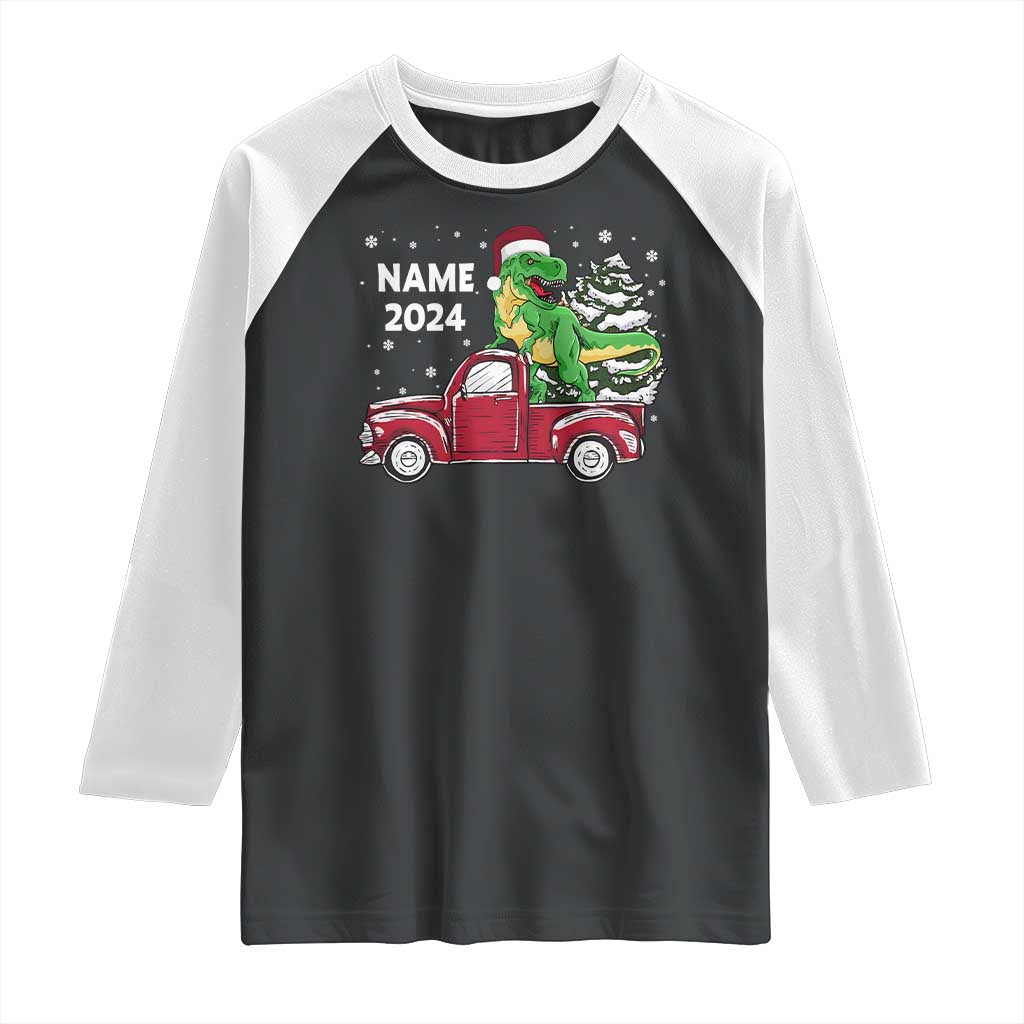 Personalized Dinosaur Christmas Raglan Shirt Custom Name Merry Rexmas Xmas Pet Dino Trex Red Truck Family TS10 Black White Print Your Wear