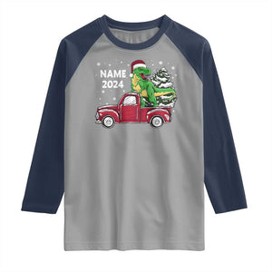 Personalized Dinosaur Christmas Raglan Shirt Custom Name Merry Rexmas Xmas Pet Dino Trex Red Truck Family TS10 Sport Gray Navy Print Your Wear