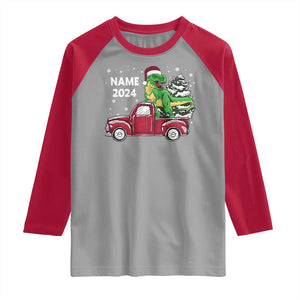 Personalized Dinosaur Christmas Raglan Shirt Custom Name Merry Rexmas Xmas Pet Dino Trex Red Truck Family TS10 Sport Gray Red Print Your Wear