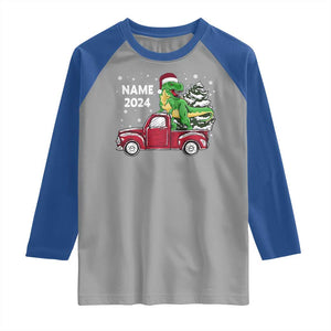 Personalized Dinosaur Christmas Raglan Shirt Custom Name Merry Rexmas Xmas Pet Dino Trex Red Truck Family TS10 Sport Gray Royal Print Your Wear