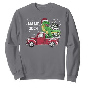 Personalized Dinosaur Christmas Sweatshirt Custom Name Merry Rexmas Xmas Pet Dino Trex Red Truck Family TS10 Charcoal Print Your Wear