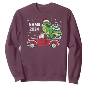 Personalized Dinosaur Christmas Sweatshirt Custom Name Merry Rexmas Xmas Pet Dino Trex Red Truck Family TS10 Maroon Print Your Wear