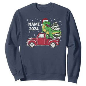 Personalized Dinosaur Christmas Sweatshirt Custom Name Merry Rexmas Xmas Pet Dino Trex Red Truck Family TS10 Navy Print Your Wear