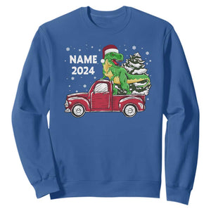 Personalized Dinosaur Christmas Sweatshirt Custom Name Merry Rexmas Xmas Pet Dino Trex Red Truck Family TS10 Royal Blue Print Your Wear