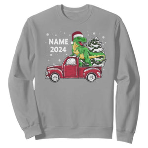 Personalized Dinosaur Christmas Sweatshirt Custom Name Merry Rexmas Xmas Pet Dino Trex Red Truck Family TS10 Sport Gray Print Your Wear