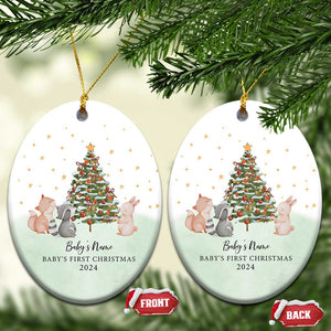 Personalized Baby First Christmas Ornament 2024 Custom Baby Name Woodland Animals TS10 Oval White Print Your Wear