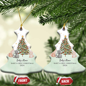 Personalized Baby First Christmas Ornament 2024 Custom Baby Name Woodland Animals TS10 Christmas Tree White Print Your Wear