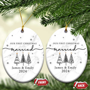 Personalized Mr Mrs Christmas Ornament Custom Name Our First Xmas Married Wedding Gift TS10 Oval Marbel Print Your Wear