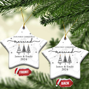 Personalized Mr Mrs Christmas Ornament Custom Name Our First Xmas Married Wedding Gift TS10 Star Marbel Print Your Wear