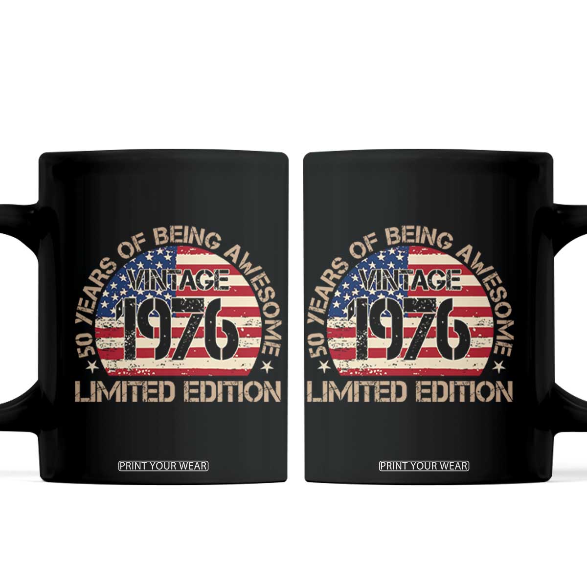50th Birthday Coffee Mug Vintage 1976 50 Year Old Birthday USA Flag TS10 Black Print Your Wear