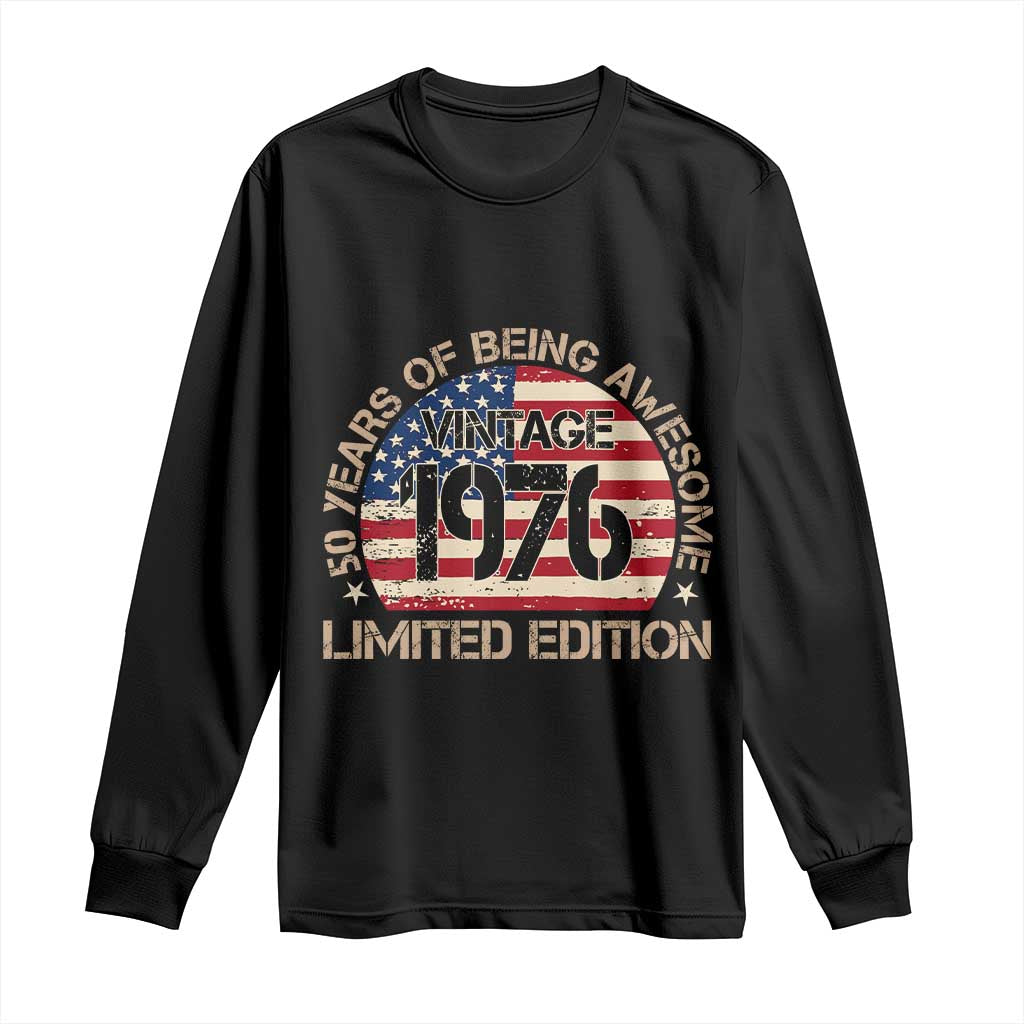 50th Birthday Long Sleeve Shirt Vintage 1976 50 Year Old Birthday USA Flag TS10 Black Print Your Wear