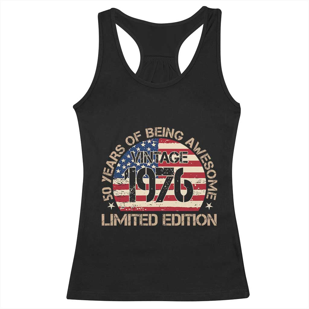50th Birthday Racerback Tank Top Vintage 1976 50 Year Old Birthday USA Flag TS10 Black Print Your Wear