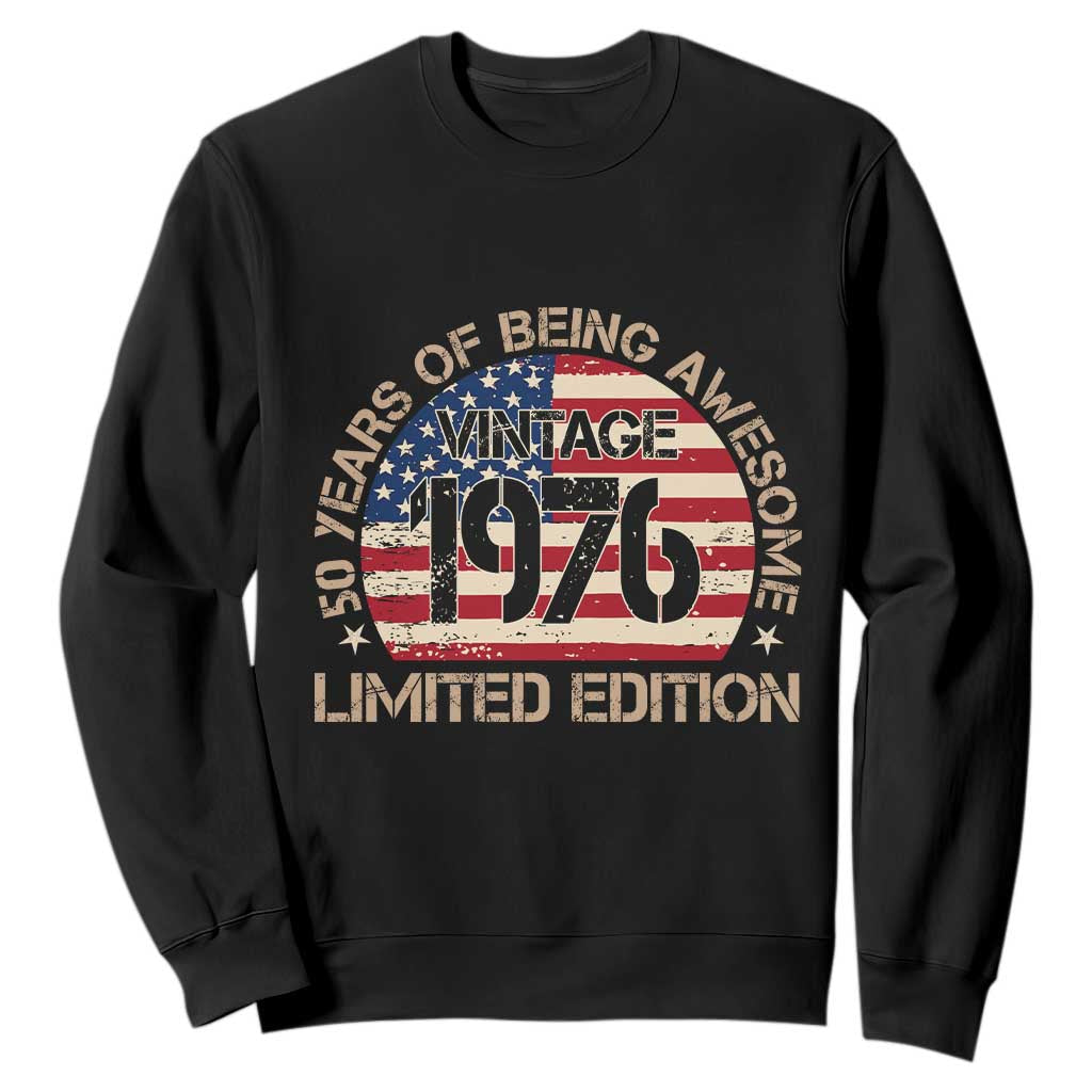 50th Birthday Sweatshirt Vintage 1976 50 Year Old Birthday USA Flag TS10 Black Print Your Wear