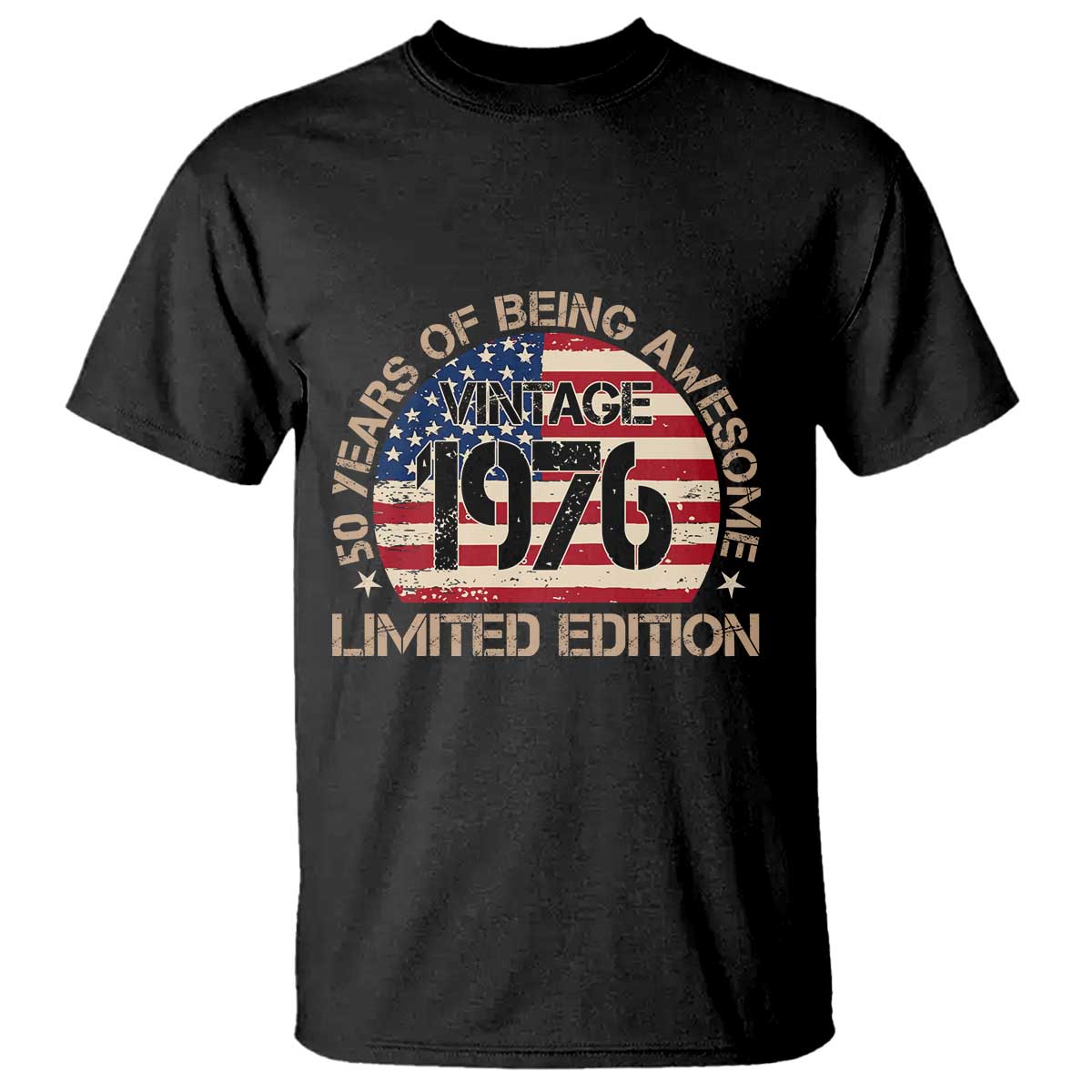 50th Birthday T Shirt - Vintage 1976 - 50 Year Old Birthday USA Flag TS10 Black Print Your Wear