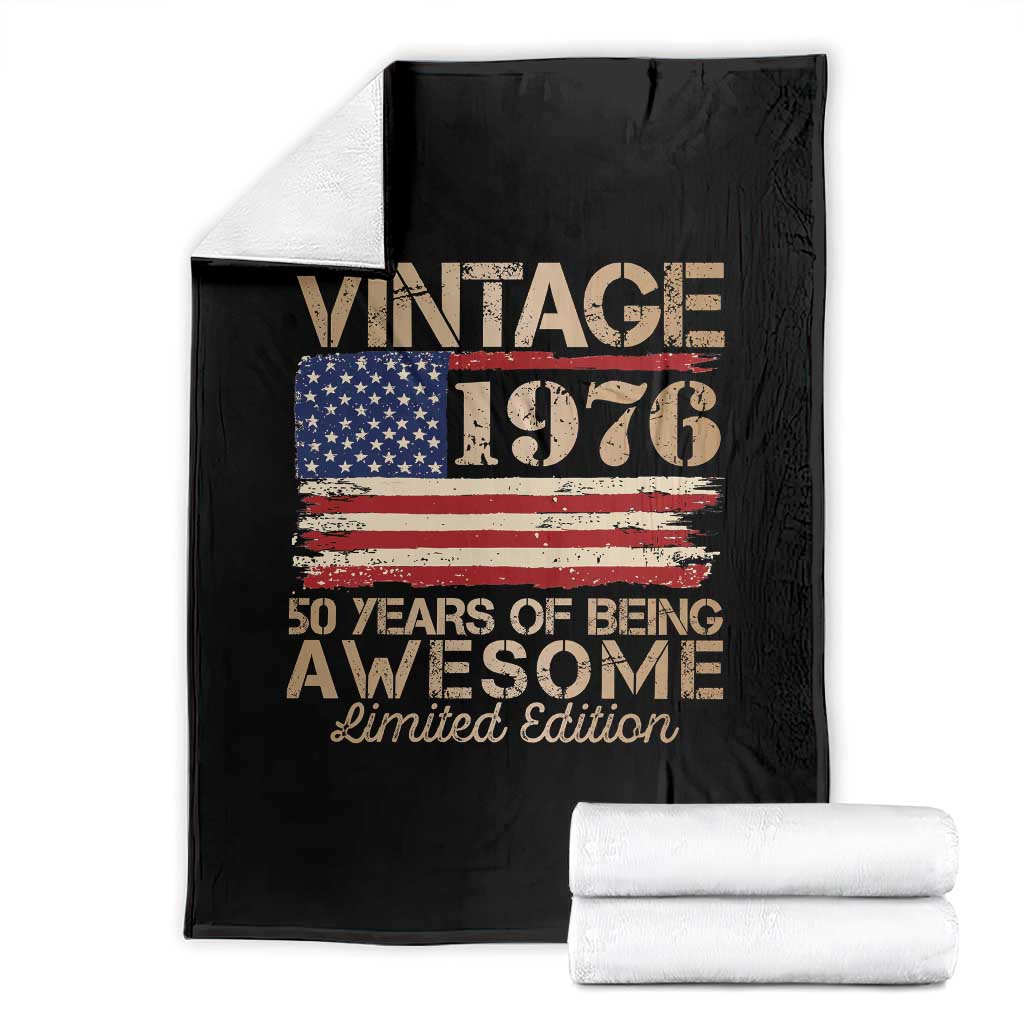 Vintage 1976 Birthday Throw Blanket 50 Years Of Being Awesome USA Flag TS10 Black Print Your Wear