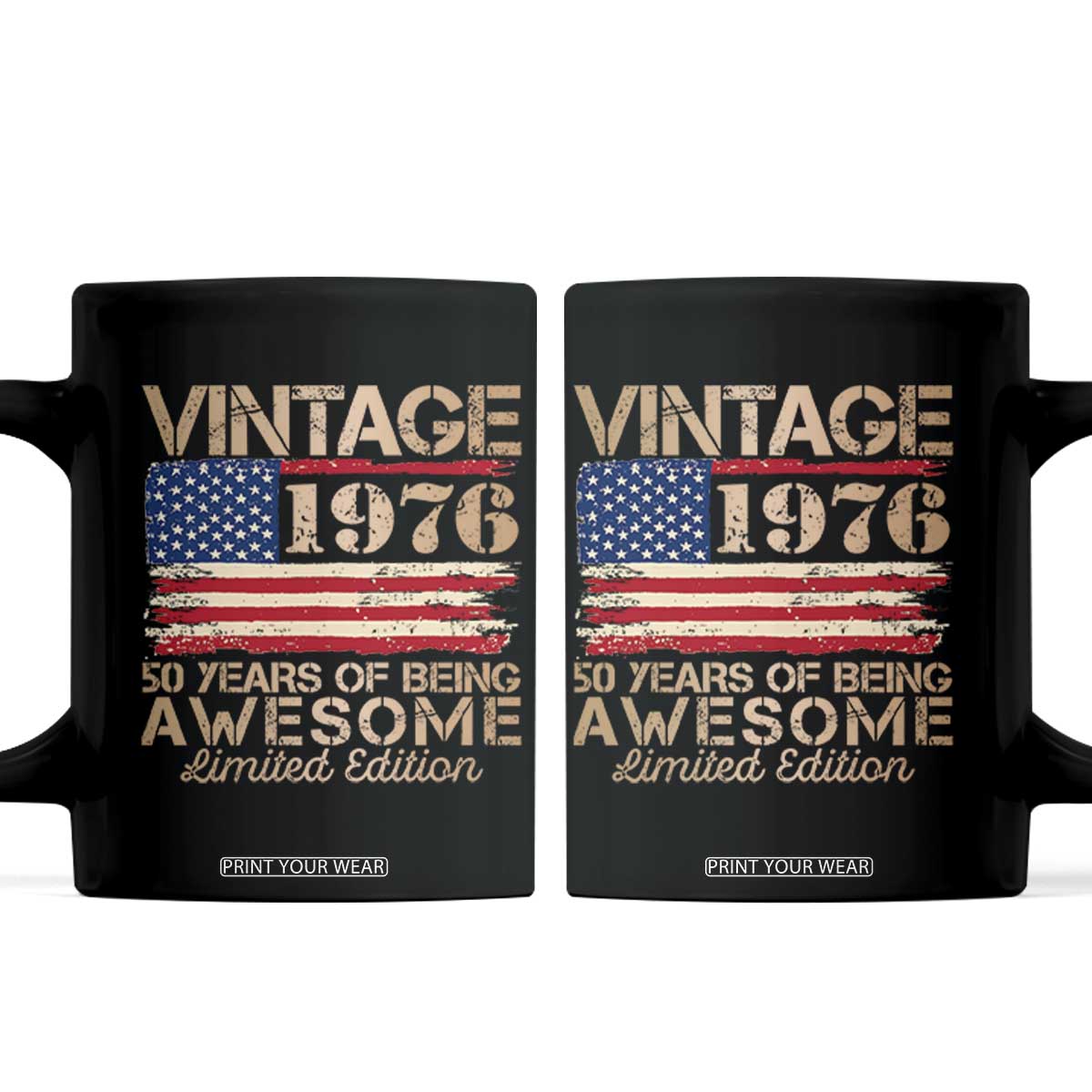 Vintage 1976 Birthday Coffee Mug 50 Years Of Being Awesome USA Flag TS10 Black Print Your Wear