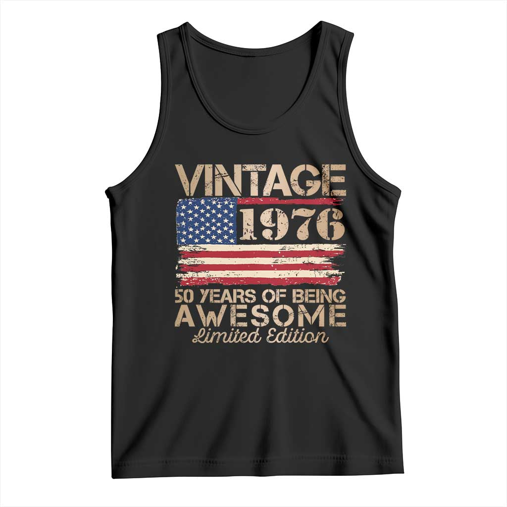 Vintage 1976 Birthday Tank Top 50 Years Of Being Awesome USA Flag TS10 Black Print Your Wear