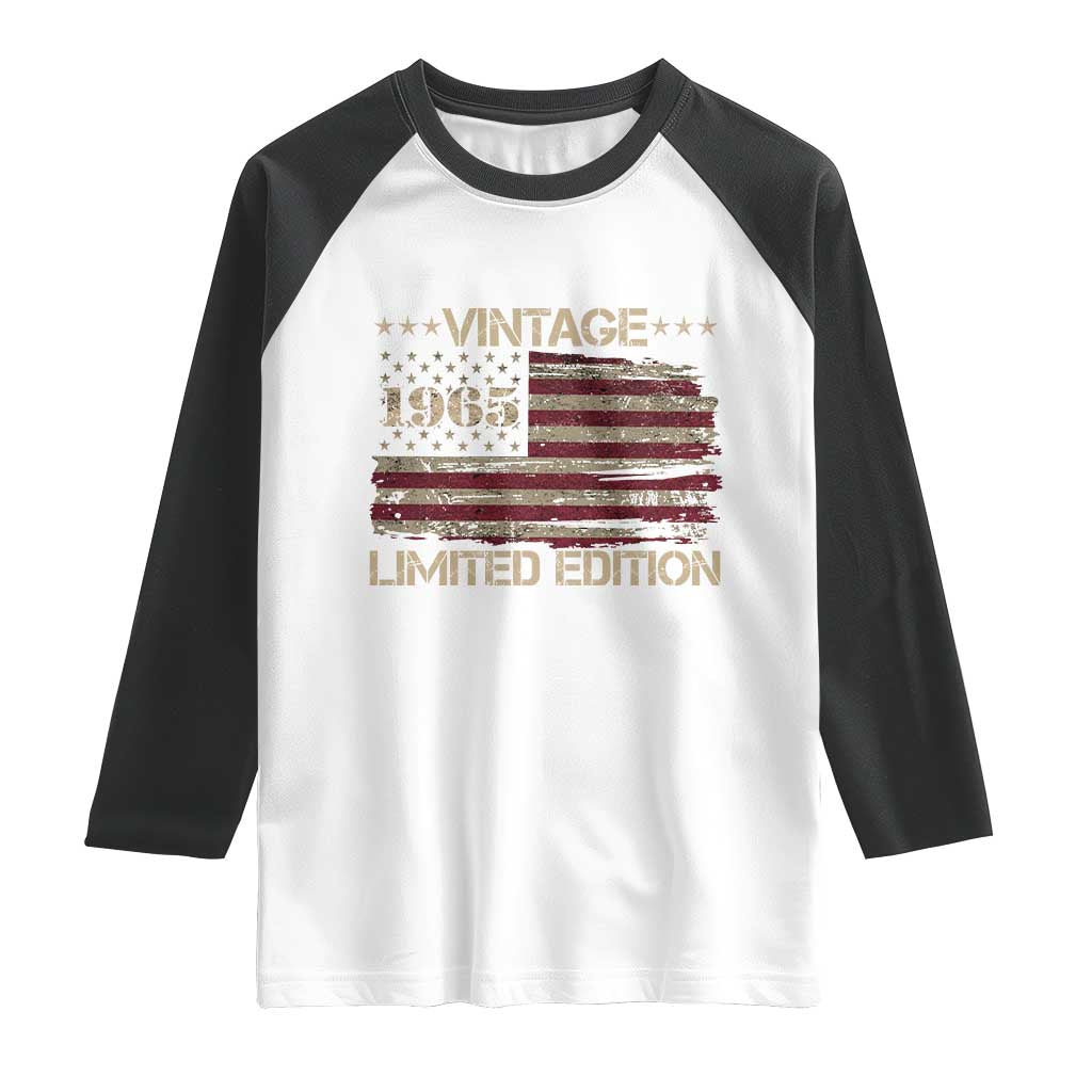 Vintage 1965 Birthday Raglan Shirt Limited Edition Retro American Flag TS10 White Black Print Your Wear