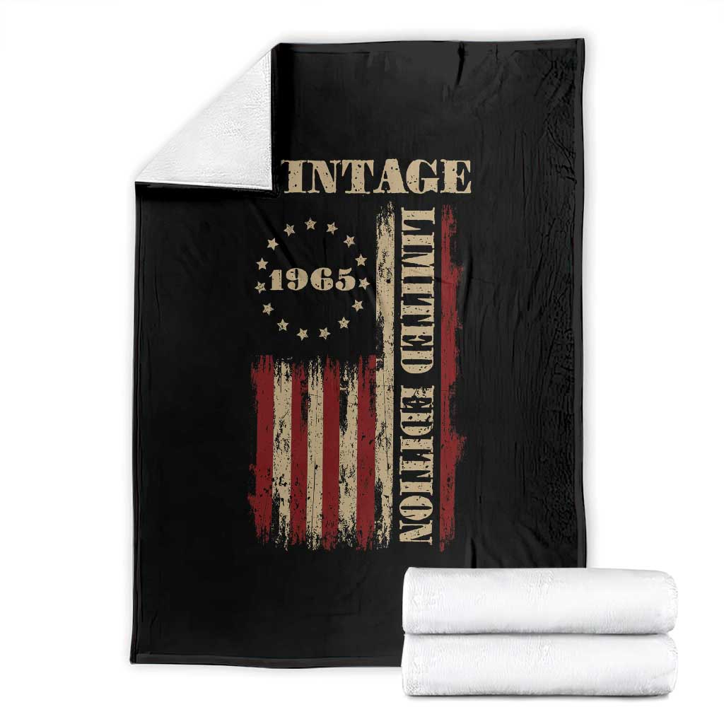 Vintage 1965 Birthday Throw Blanket Retro American Flag Limited Edition TS10 Black Print Your Wear