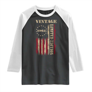 Vintage 1965 Birthday Raglan Shirt Retro American Flag Limited Edition TS10 Black White Print Your Wear