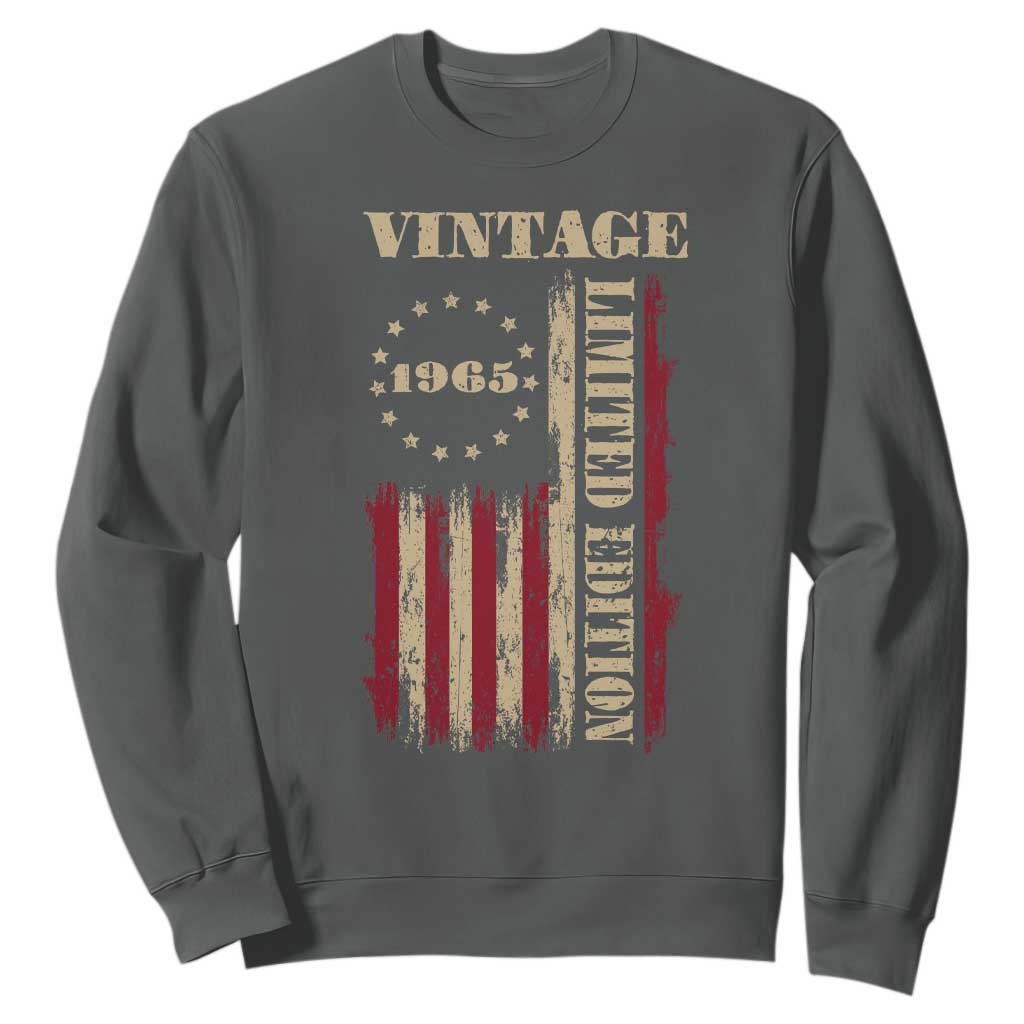 Vintage 1965 Birthday Sweatshirt Retro American Flag Limited Edition TS10 Dark Heather Print Your Wear