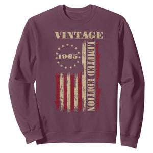 Vintage 1965 Birthday Sweatshirt Retro American Flag Limited Edition TS10 Maroon Print Your Wear