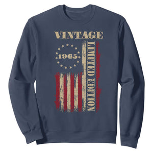 Vintage 1965 Birthday Sweatshirt Retro American Flag Limited Edition TS10 Navy Print Your Wear