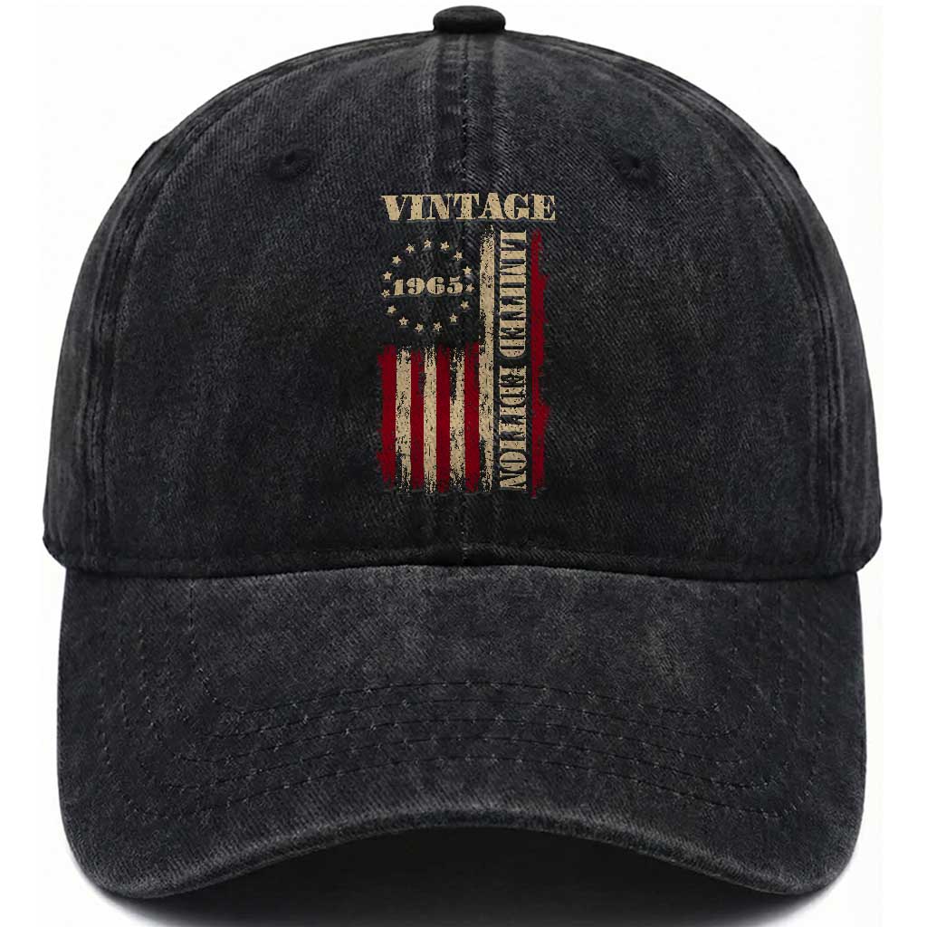 Vintage 1965 Birthday Washed Cotton Baseball Cap Retro American Flag Limited Edition TS10 Print Your Wear