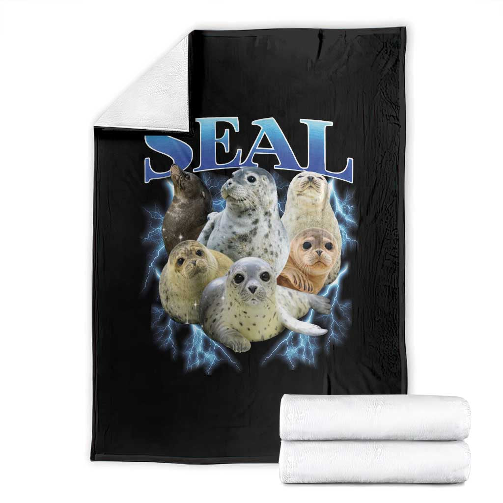 Baby Seals Throw Blanket Retro Sea Dog Bootleg Vintage Graphic 90s TS10 Black Print Your Wear