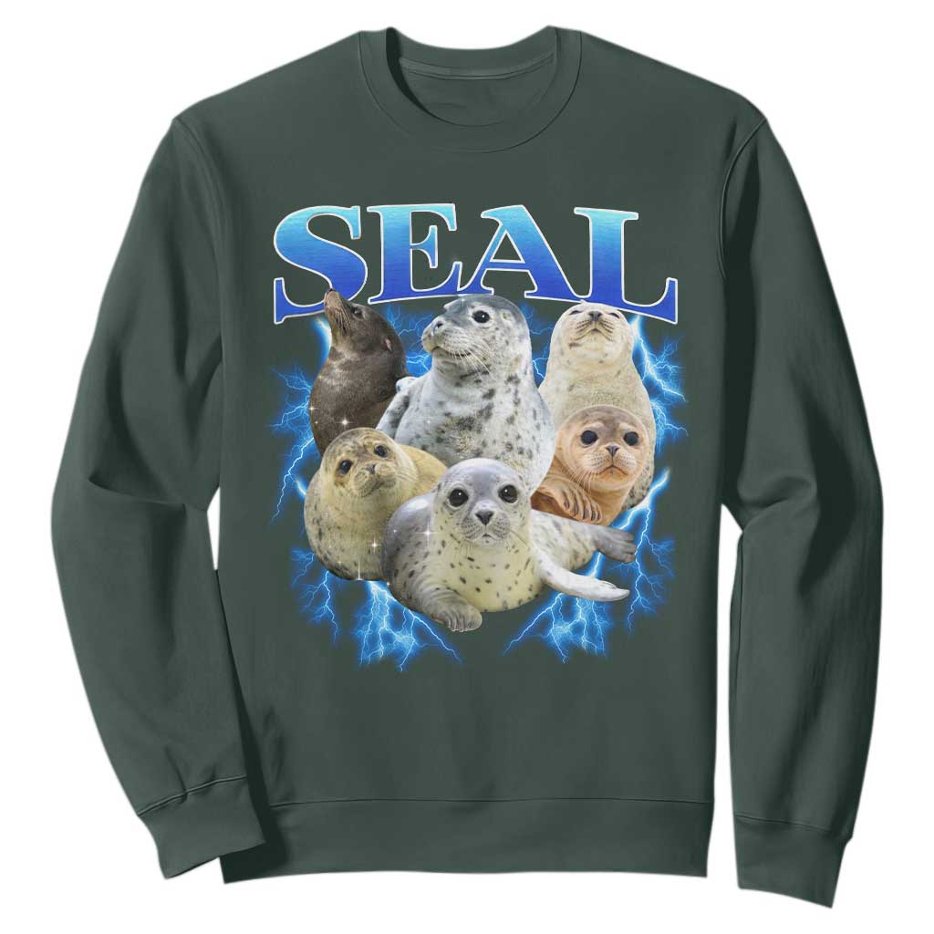 Baby Seals Sweatshirt Retro Sea Dog Bootleg Vintage Graphic 90s TS10 Dark Forest Green Print Your Wear
