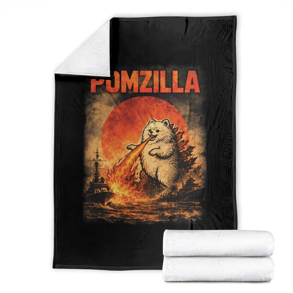 Pomzilla Dog Japanese Art Throw Blanket Retro Vintage Dog Lover Pomeranian Pom Monster Kaiju TS10 Black Print Your Wear
