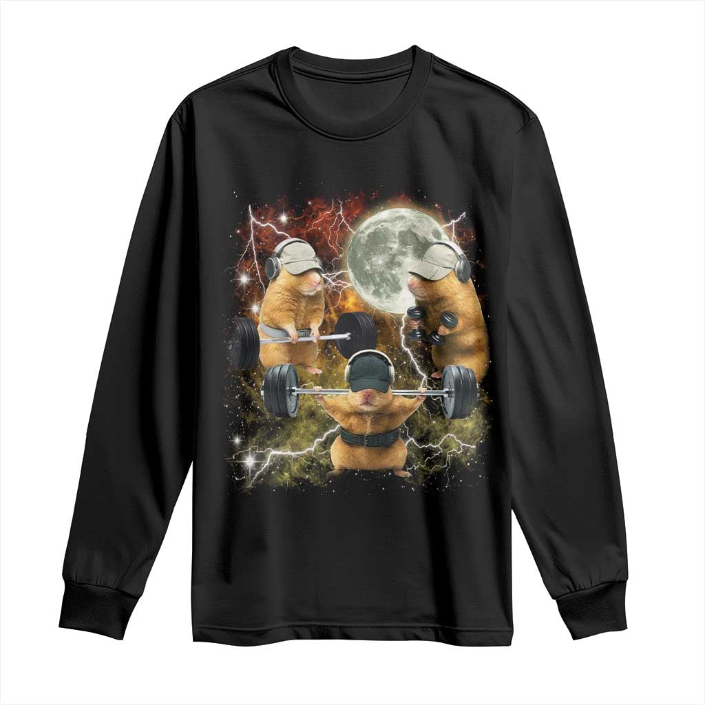 Hamster Deadlift Long Sleeve Shirt Funny Cute Rat Fitness Gym Weightlifting Meme TS10 Black Print Your Wear