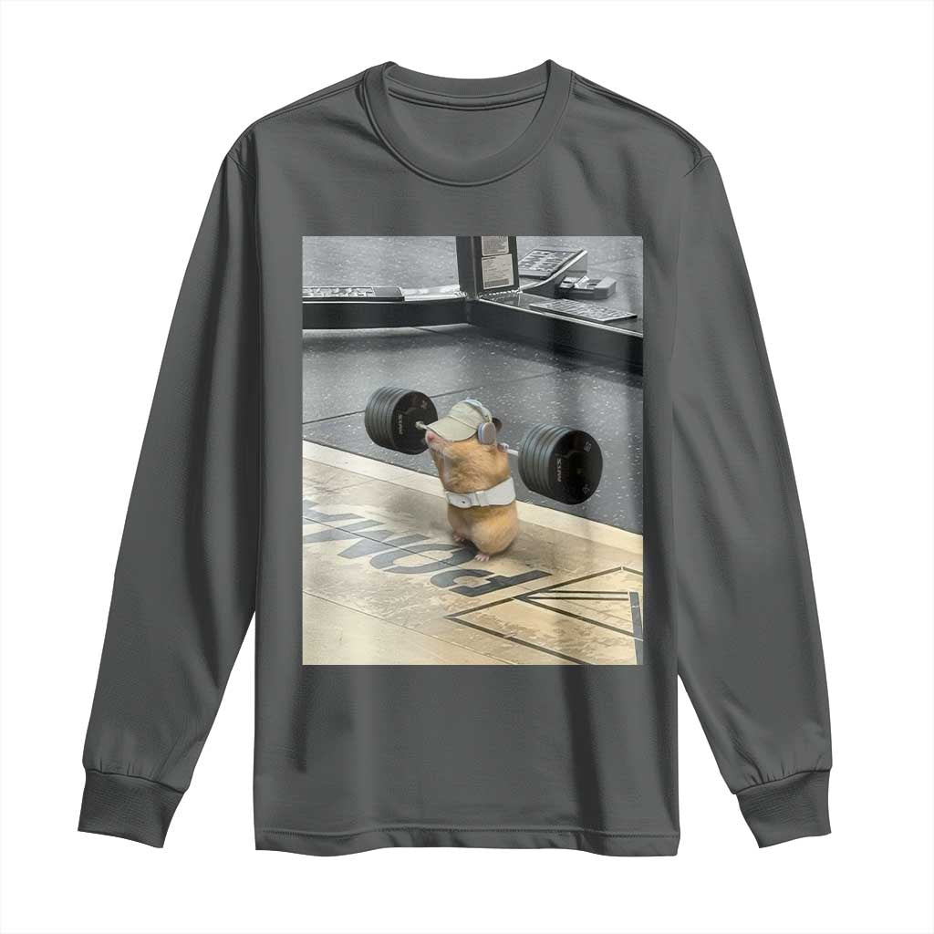 Hamster Gym Long Sleeve Shirt Funny Rat Workout Weightlifting Pump Cover TS10 Dark Heather Print Your Wear
