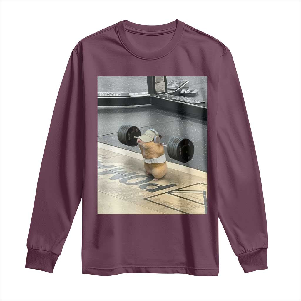 Hamster Gym Long Sleeve Shirt Funny Rat Workout Weightlifting Pump Cover TS10 Maroon Print Your Wear