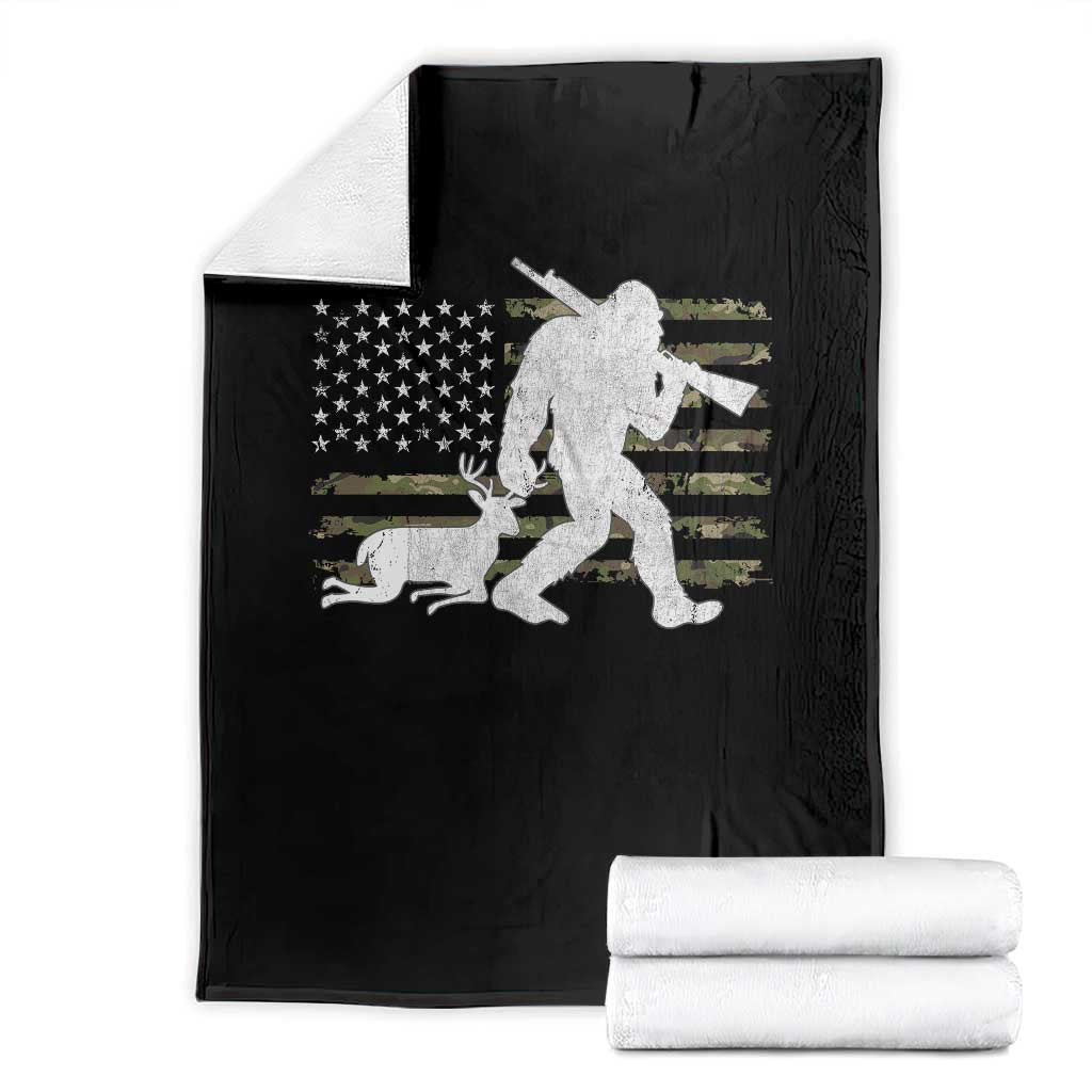 Bigfoot Camo Deer Hunting Throw Blanket Camo USA Flag Buck Season Sasquatch TS10 Black Print Your Wear