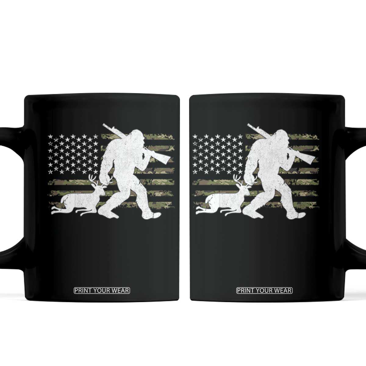 Bigfoot Camo Deer Hunting Coffee Mug Camo USA Flag Buck Season Sasquatch TS10 Black Print Your Wear