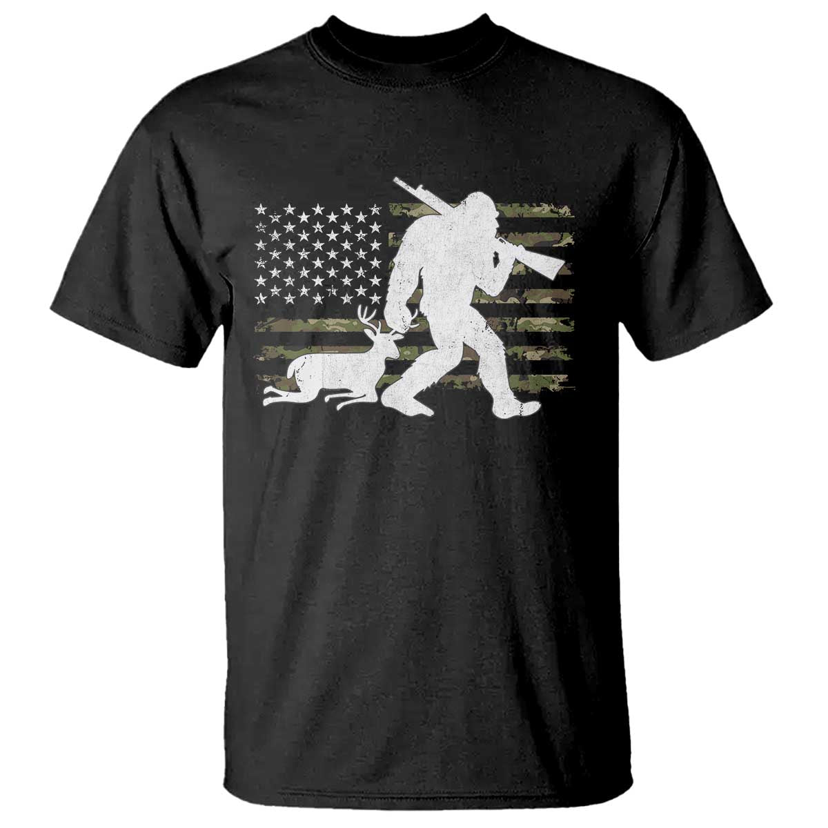 Bigfoot Camo Deer Hunting T Shirt Camo USA Flag Buck Season Sasquatch TS10 Black Print Your Wear