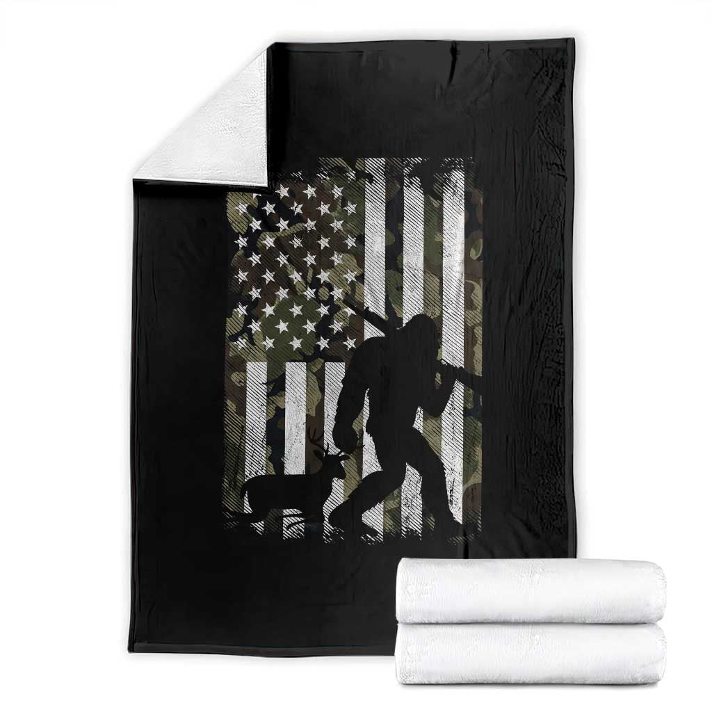 Bigfoot Deer Hunting Throw Blanket Camo US Flag Deer Elk Buck Hunting Hunter Dad TS10 Black Print Your Wear