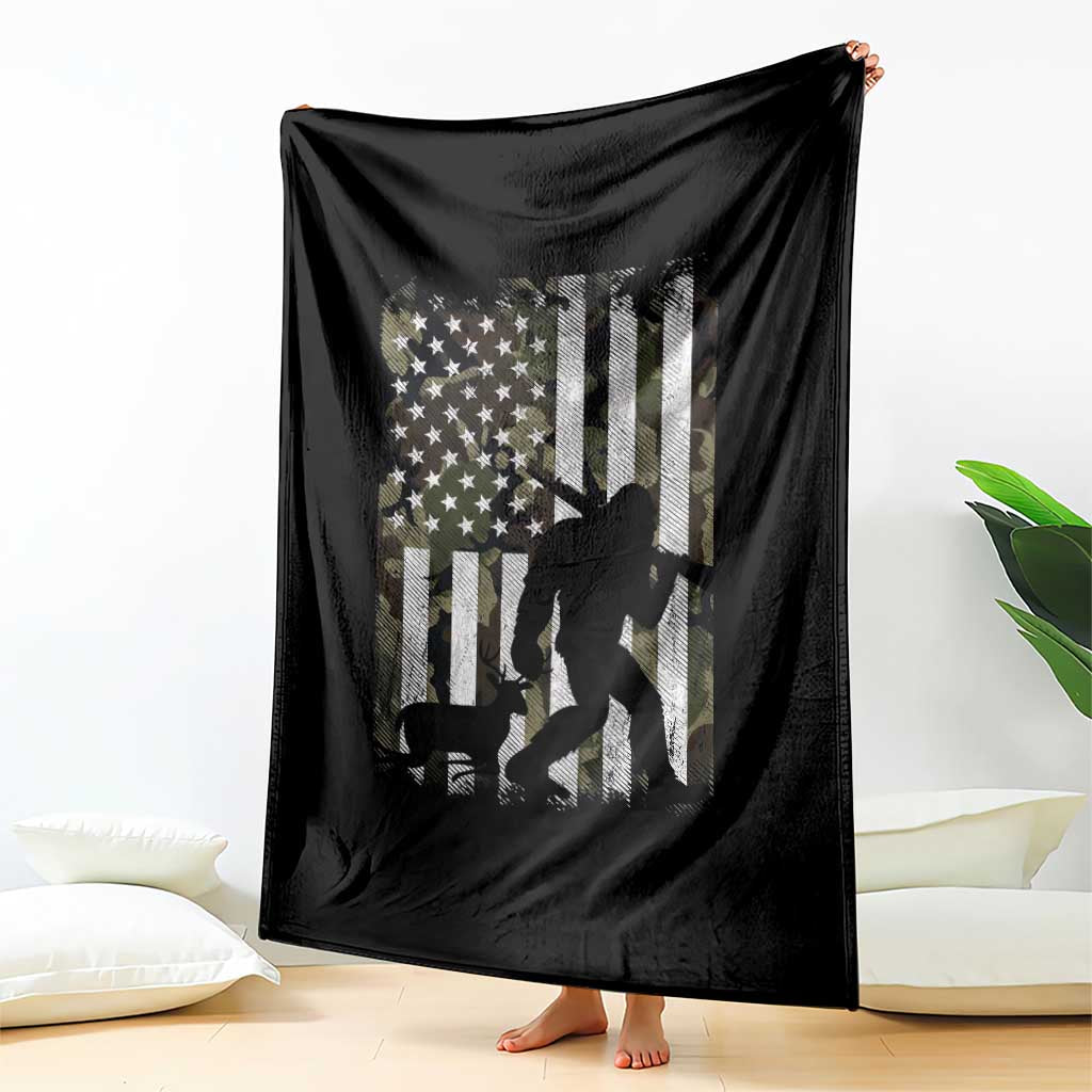 Bigfoot Deer Hunting Throw Blanket Camo US Flag Deer Elk Buck Hunting Hunter Dad TS10 Print Your Wear