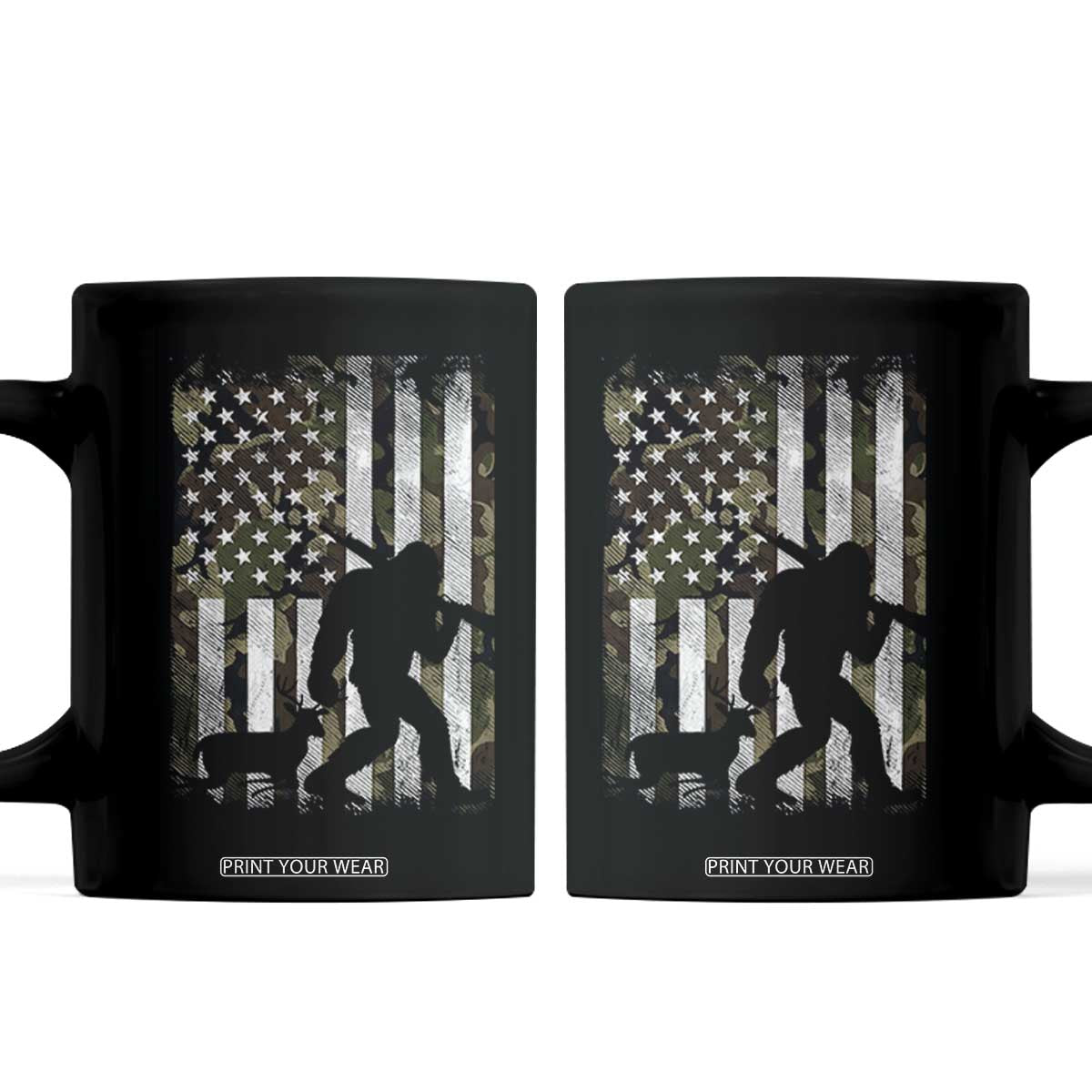 Bigfoot Deer Hunting Coffee Mug Camo US Flag Deer Elk Buck Hunting Hunter Dad TS10 Black Print Your Wear
