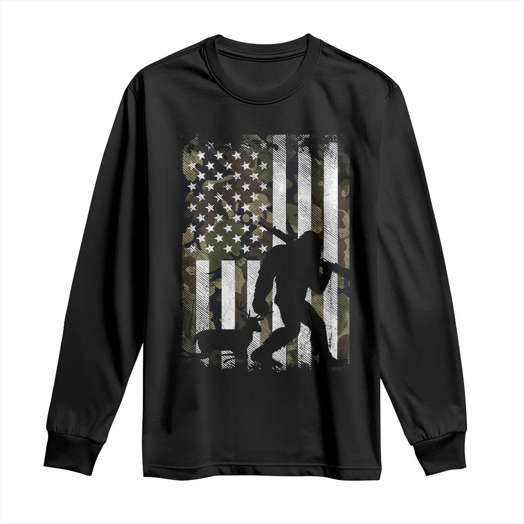 Bigfoot Deer Hunting Long Sleeve Shirt Camo US Flag Deer Elk Buck Hunting Hunter Dad TS10 Black Print Your Wear