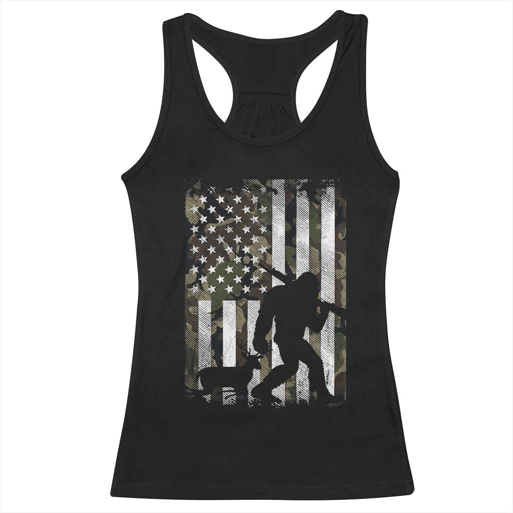 Bigfoot Deer Hunting Racerback Tank Top Camo US Flag Deer Elk Buck Hunting Hunter Dad TS10 Black Print Your Wear