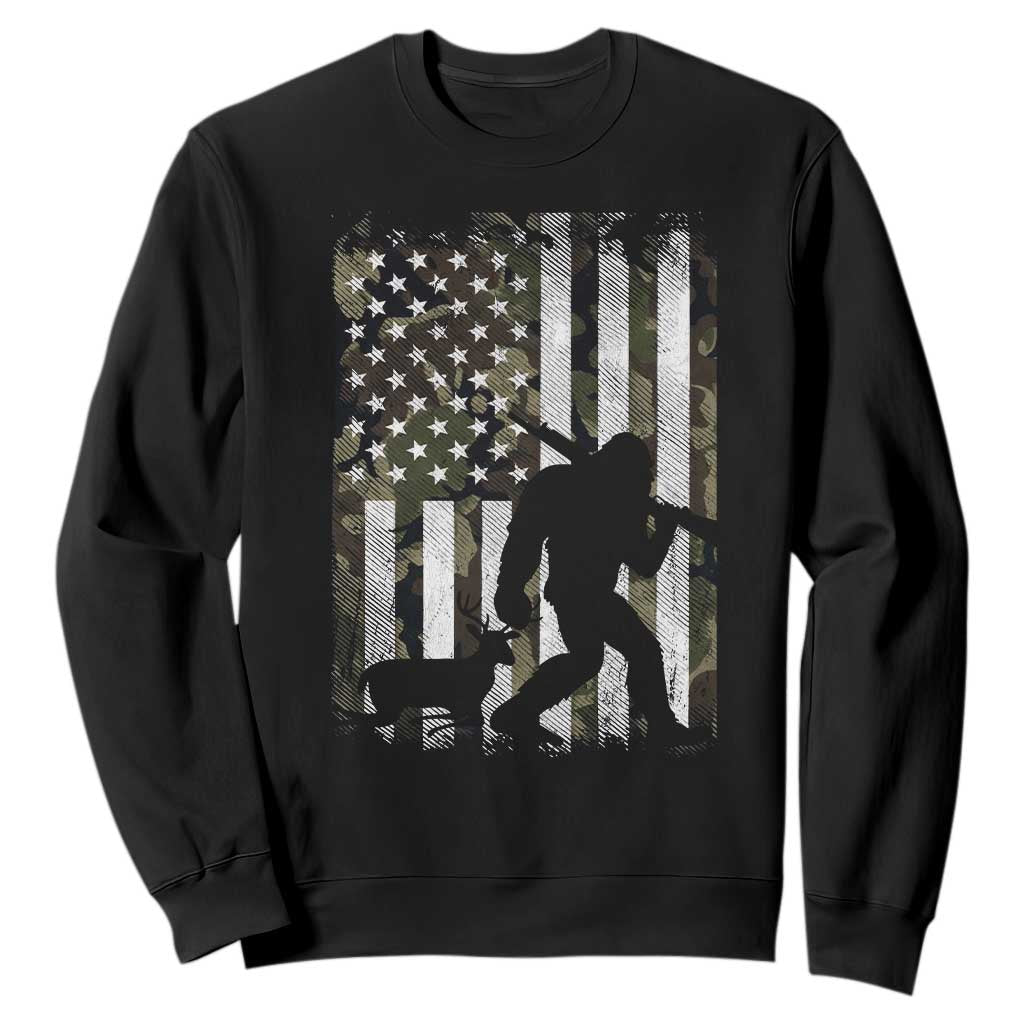 Bigfoot Deer Hunting Sweatshirt Camo US Flag Deer Elk Buck Hunting Hunter Dad TS10 Black Print Your Wear