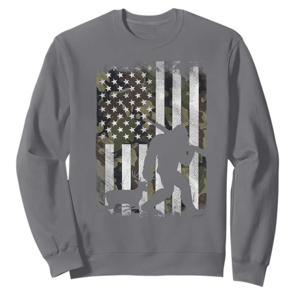 Bigfoot Deer Hunting Sweatshirt Camo US Flag Deer Elk Buck Hunting Hunter Dad TS10 Charcoal Print Your Wear